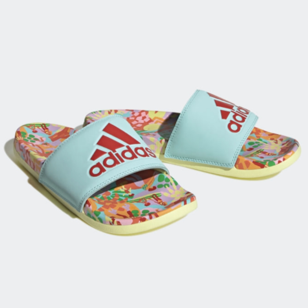 NIB FARM Rio Slide Sandals Adidas Collaboration Women's Size 10 Blue Beach Print - Picture 12 of 14